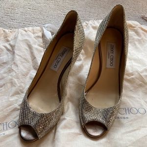 Jimmy Choo gold peep toe kitten heel 36.5